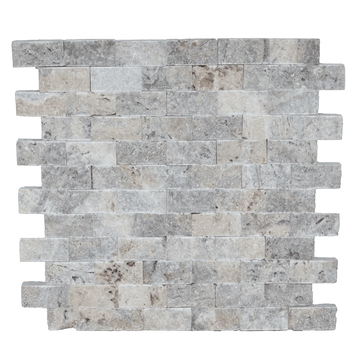 12x12 Mesh Splitface Silver 1x2 Brick Textured Travertine Mosaic
