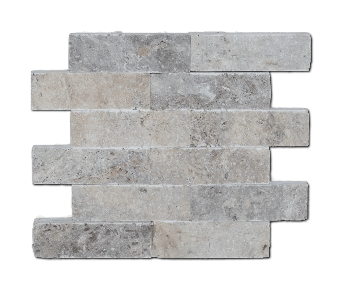 12x12 Mesh Splitface Silver 2x6 Brick Textured Travertine Mosaic
