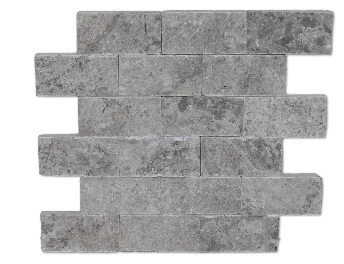 12x12 Mesh Splitface Silver 2x4 Brick Textured Travertine Mosaic