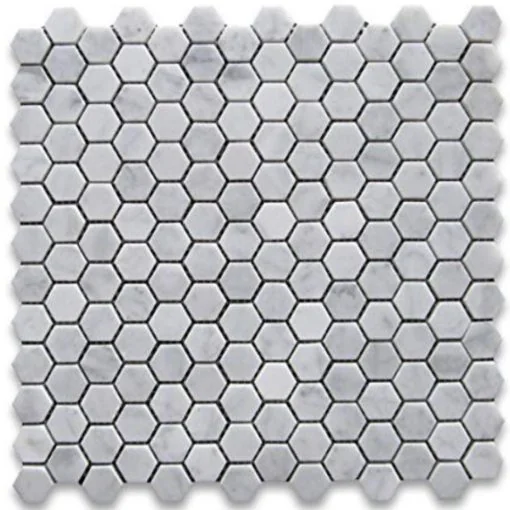 Carrara White Mosaic Hexagon Honed 1" Marble Mosaic