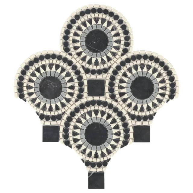 Solis Nero Marquina Bardiglio Myra Beige 14.25x14.25 Honed Marble Mosaic