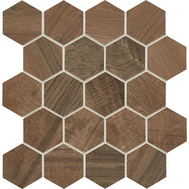 Aequa Castor 2-1/2 Inch Hexagon Wood Look Porcelain Mosaic