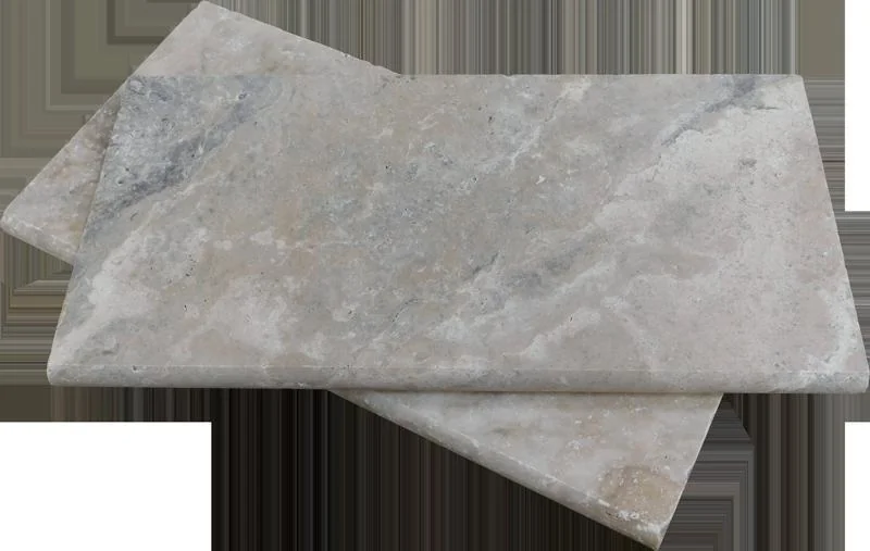 Arctic Silver 12x24x2 Tumbled Travertine Single Bullnose Pool Coping