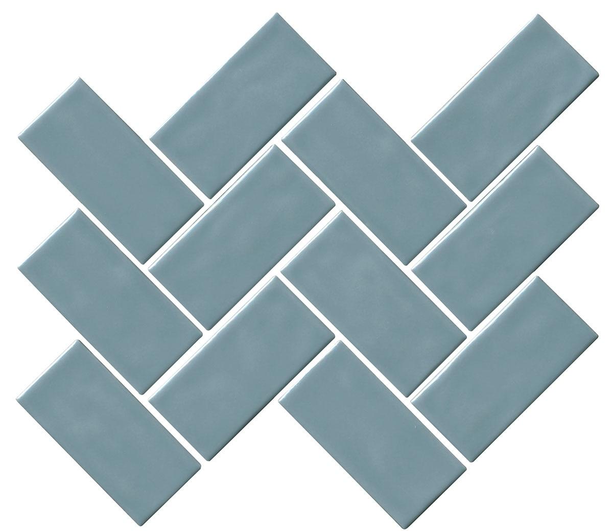 Artezen Classic Blue 2x4 Herringbone Glossy Ceramic Solid look Mosaic Tile