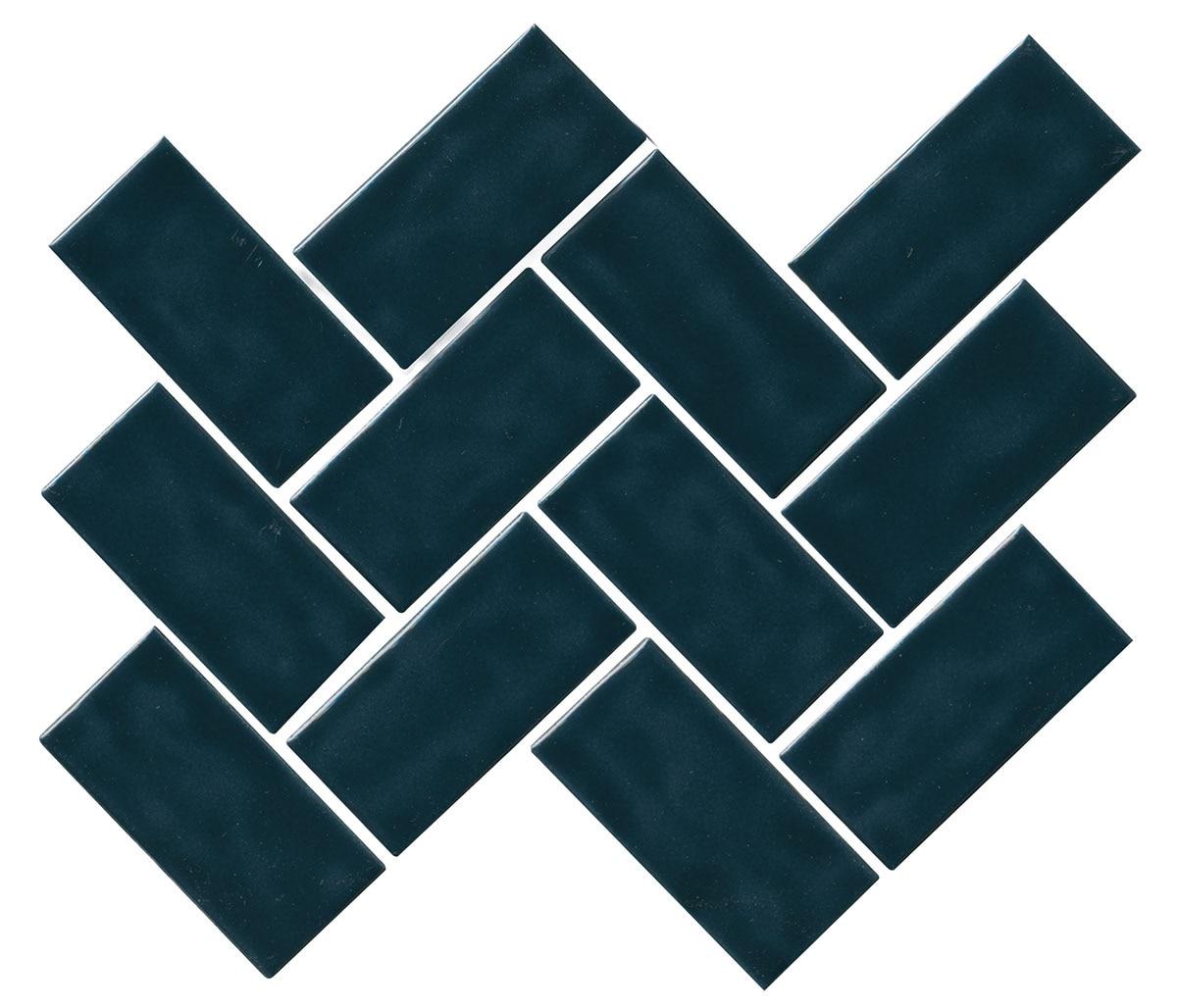 Artezen Deep Blue 2x4 Herringbone Glossy Ceramic Solid look Mosaic Tile