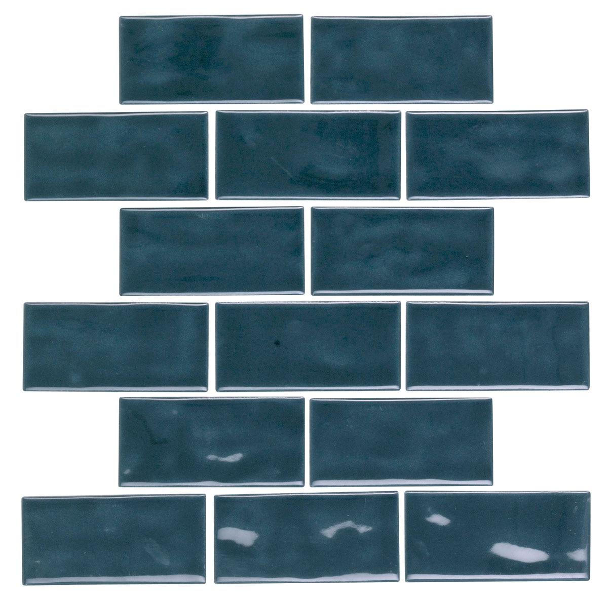 Artezen Deep Blue 2x4 Glossy Ceramic Solid look Mosaic Tile