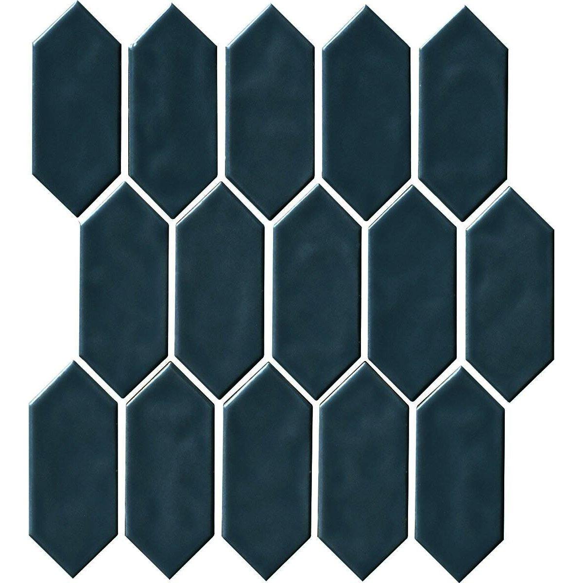 Artezen Deep Blue 2x5 Picket Glossy Ceramic Solid look Mosaic Tile