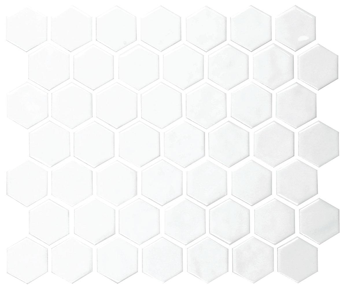 Artezen Elegant White 1.5x1.5 Hexagon Glossy Ceramic Solid look Mosaic Tile