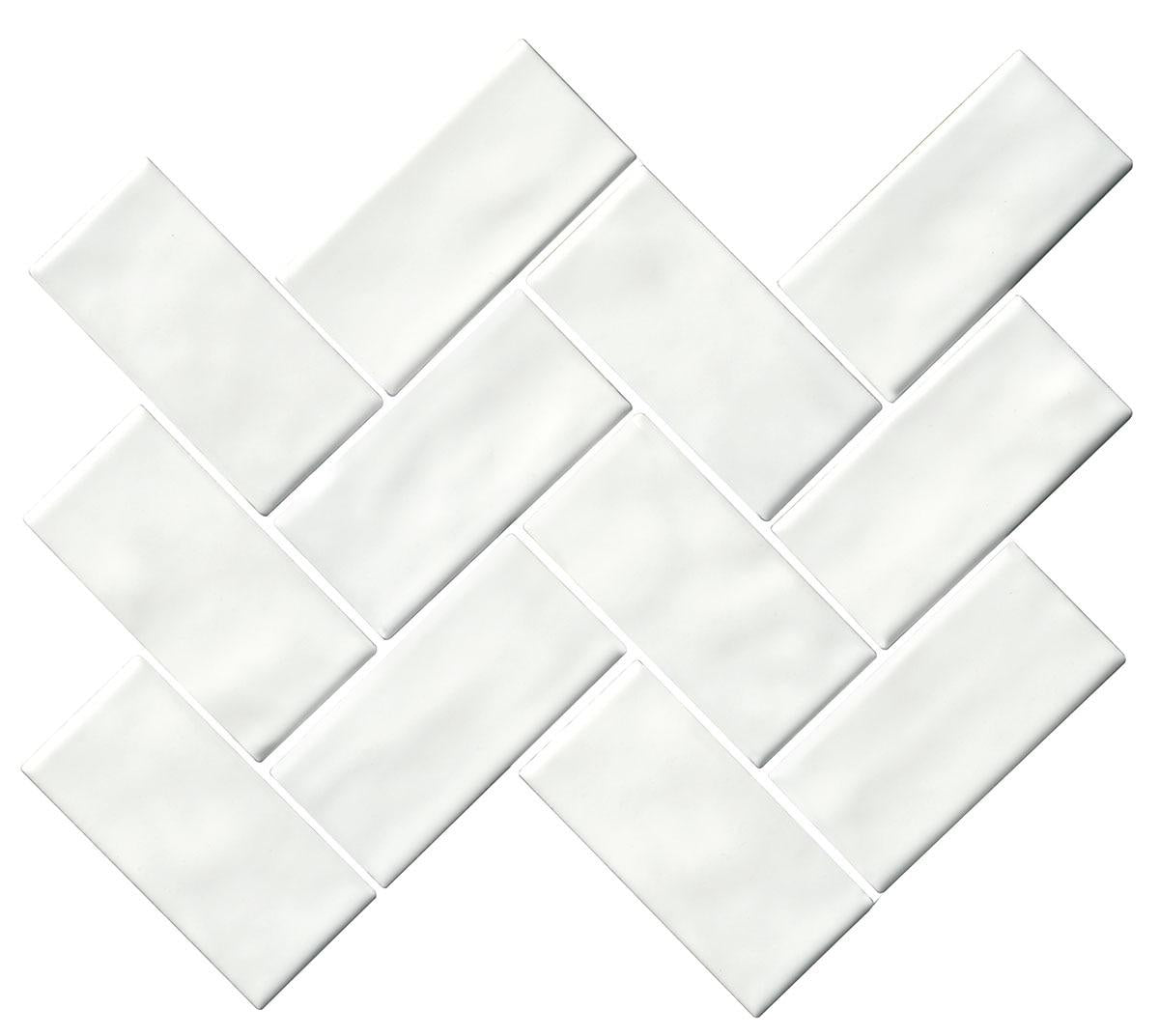 Artezen Elegant White 2x4 Herringbone Glossy Ceramic Solid look Mosaic Tile