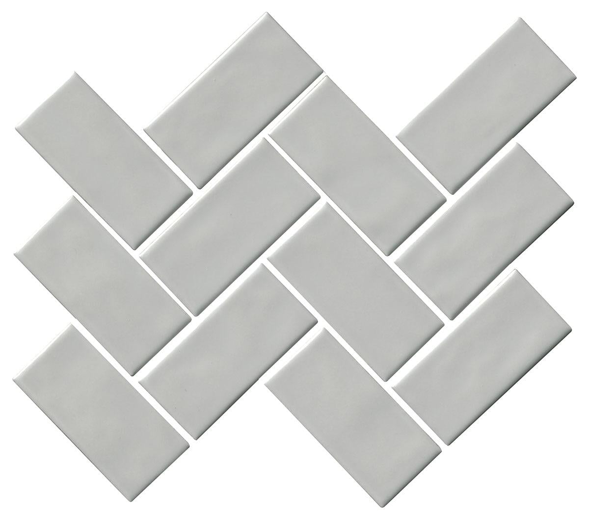 Artezen Ideal Gray 2x4 Herringbone Glossy Ceramic Solid look Mosaic Tile