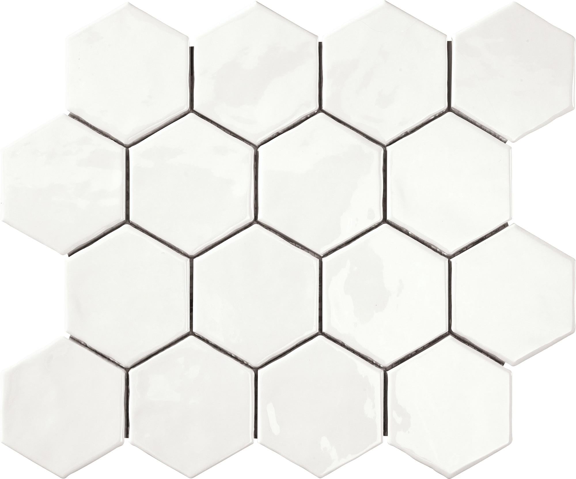 Artistic Reflections Artic 3x3 Glossy Hexagon Glazed Ceramic Solid look Mosaic Tile