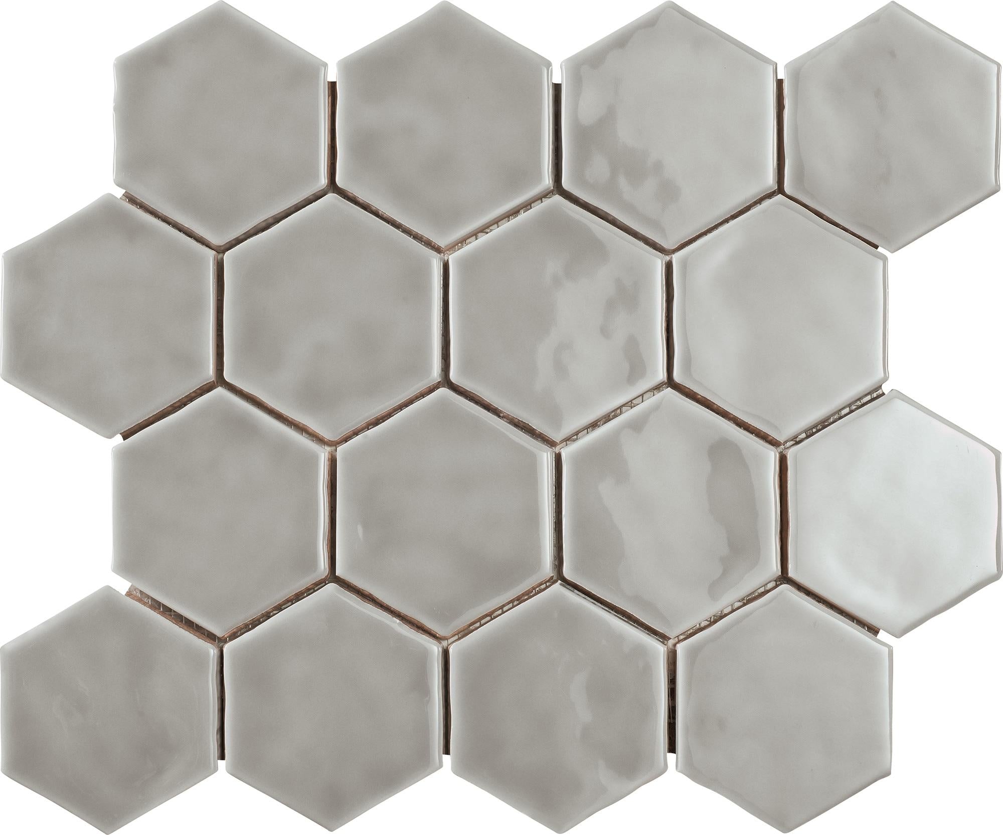 Artistic Reflections Rain 3x3 Hexagon Glossy Ceramic Solid look Mosaic Tile