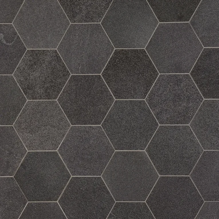 2x2 Hexagon Honed Basalt Mesh Mosaic