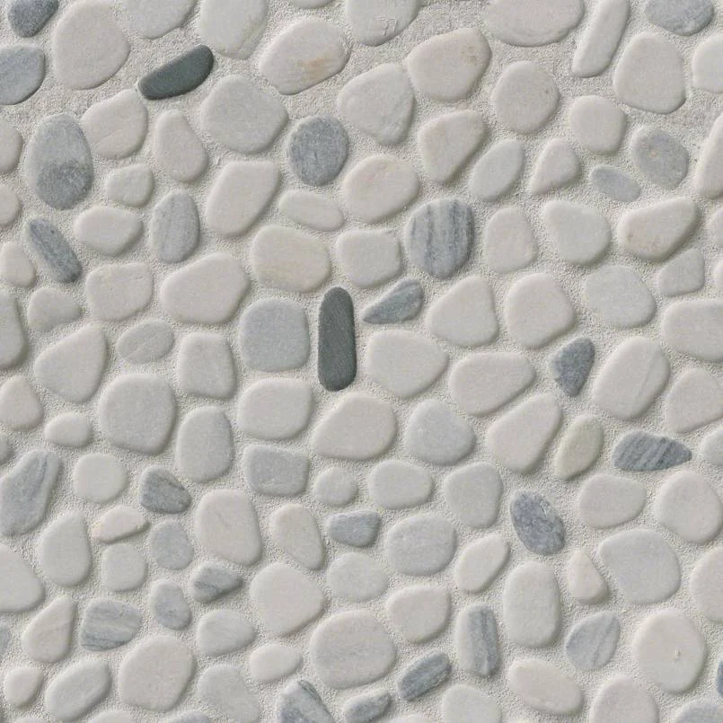 Black and White Pebbles Mesh Backed Tumbled Marble Mosaic Tile