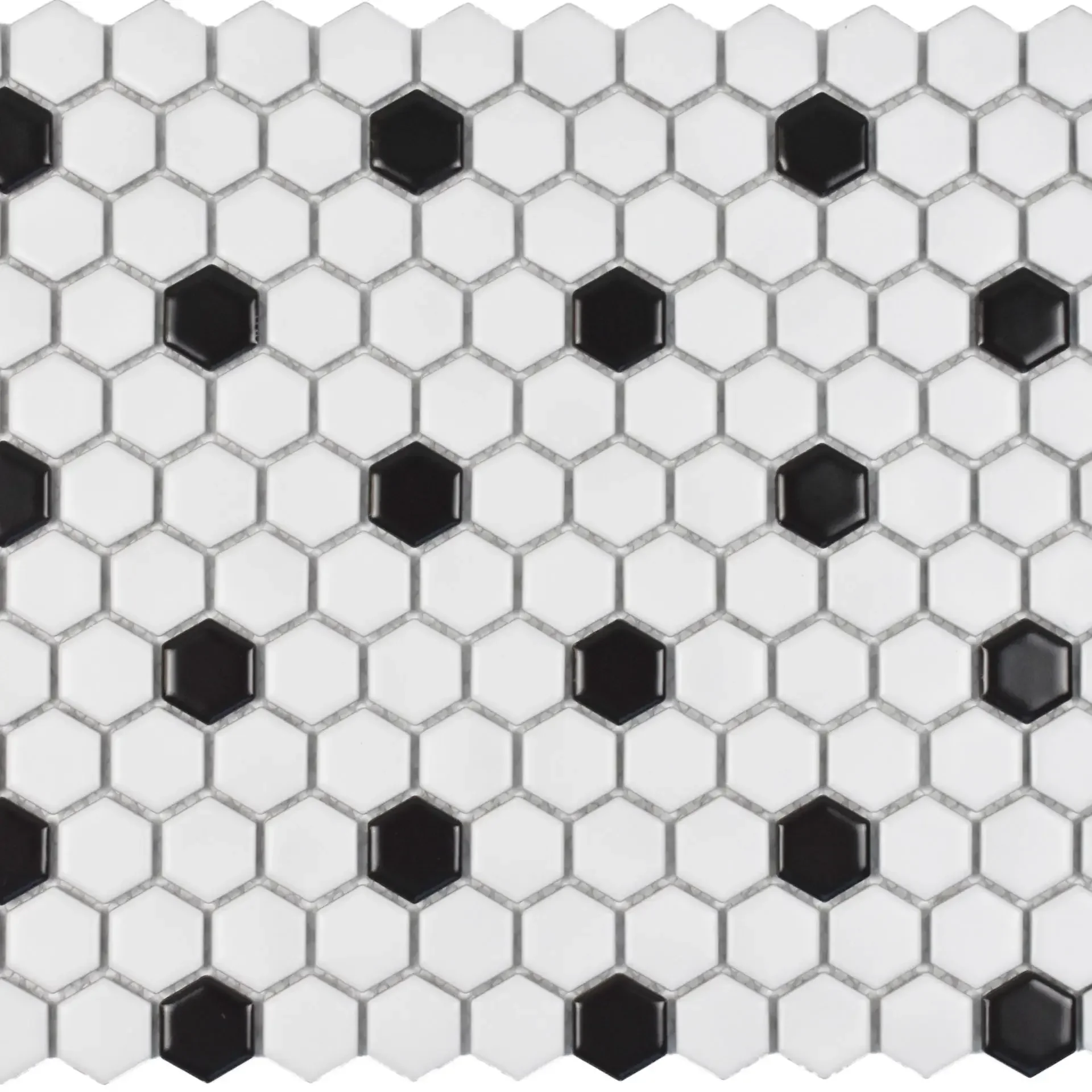 CC Mosaics MG White/Black 12x12 Hexagon 1x1 Mosaic Tile