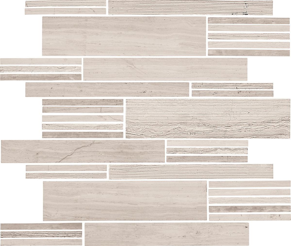 Chenille White Modern Linear Polished, Honed Limestone Mosaic Tile