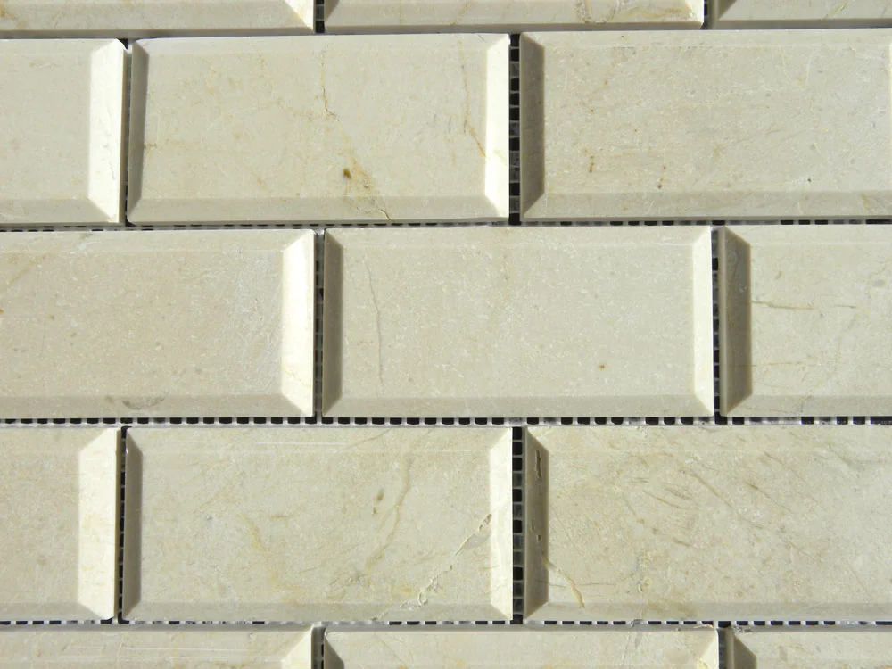 Crema Marfil 2x4 Beveled Polished Marble Mosaic Tile