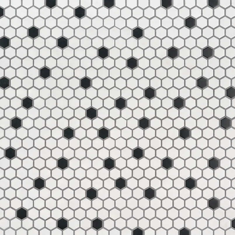 Domino Black and White 1" Hexagon Matte Misc. Porcelain Mosaic Tile