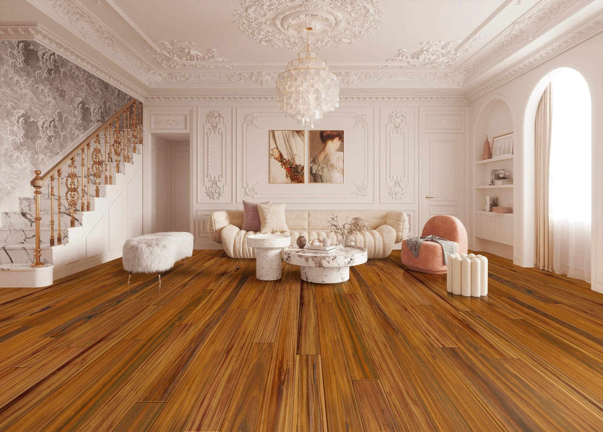 Ex. Walnut / Acacia Exotic Walnut Golden 4-3/4xRL (12-48) Hand-Scraped Urethane Walnut Wood Flooring