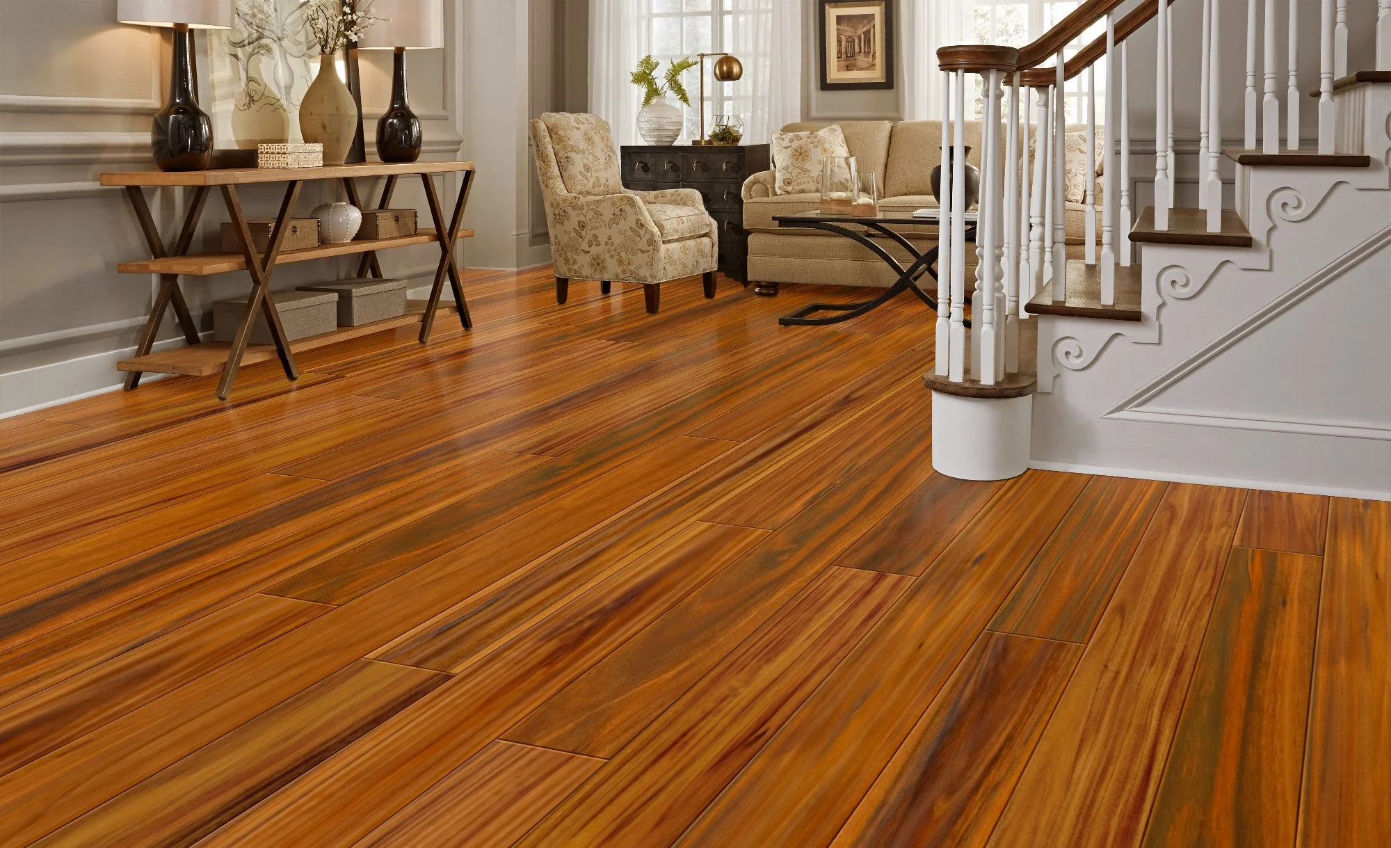 Ex. Walnut / Acacia Exotic Walnut Golden 4-3/4xRL (12-48) Hand-Scraped Urethane Walnut Wood Flooring