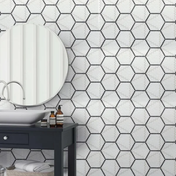 Geometro 2.0 Metro Downtown 16x9 Hexagon Matte Ceramic / Porcelain Mesh Mosaic