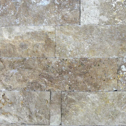 Noce 1x2 Split-Face Travertine Mosaic Tile