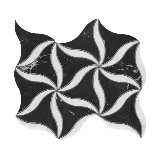 Petal Noir/Blanc Honed Stone Mesh Pattern Marble Mosaic