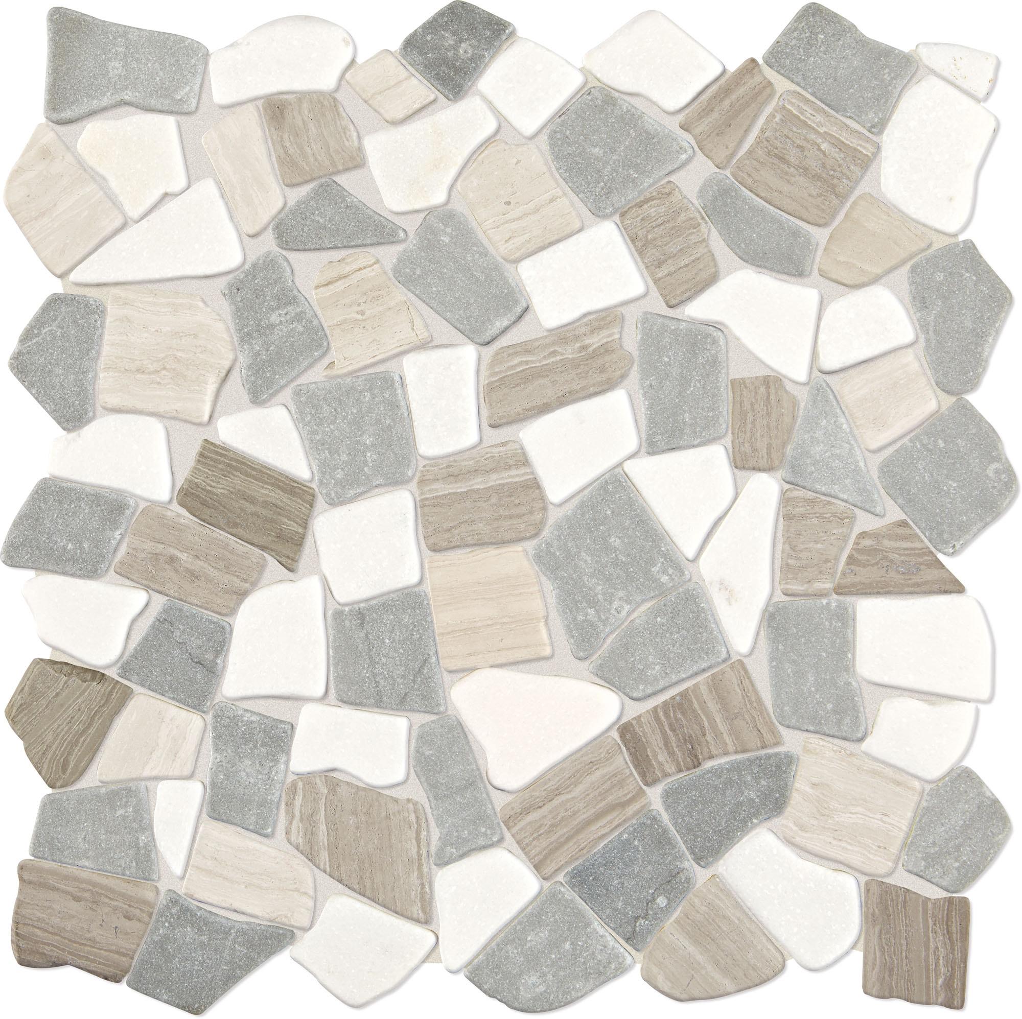 Raine Cumulus Grey Pebble Tumbled Marble Mosaic Tile