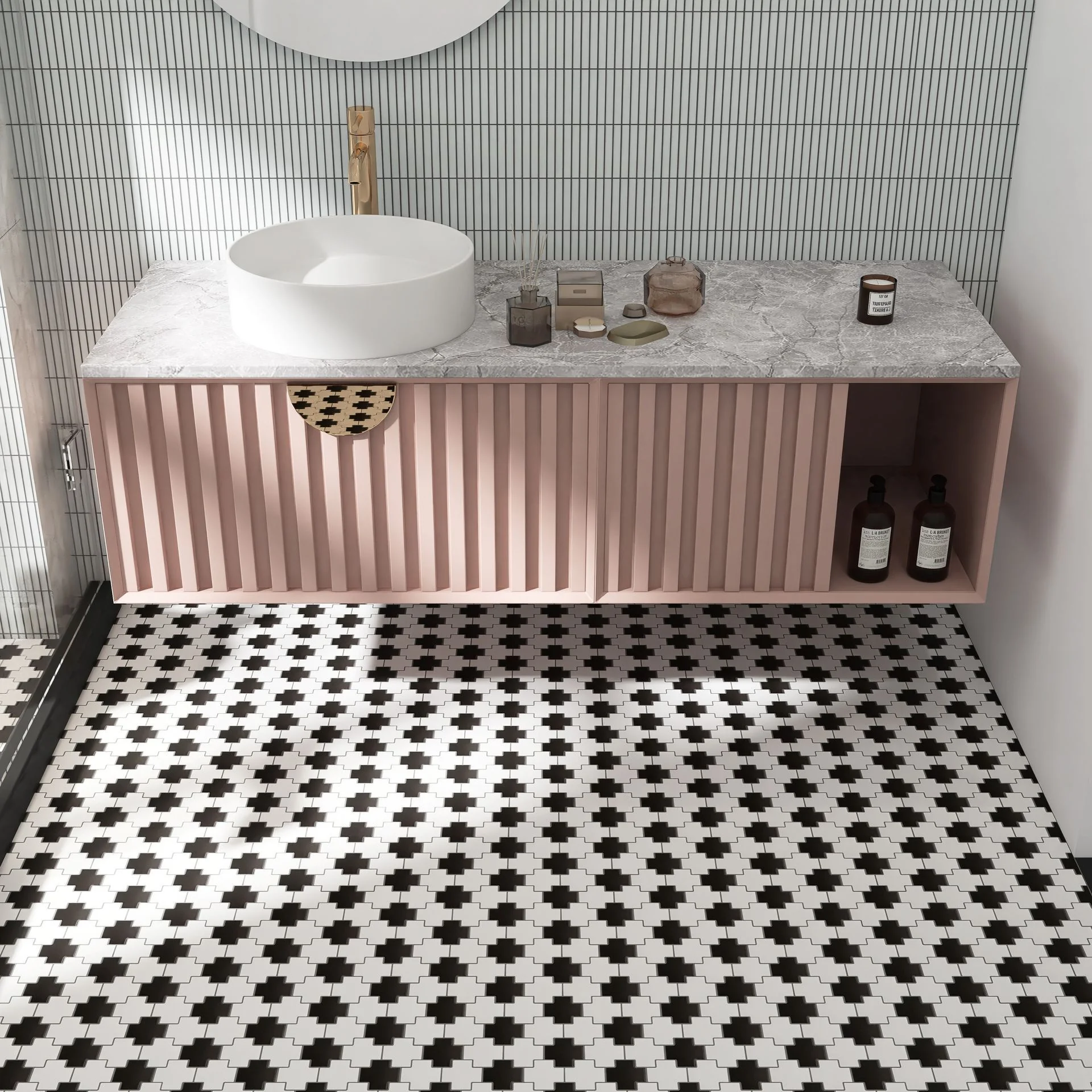 Shapes Cross Matte 2x2 White and Black Porcelain Mosaic