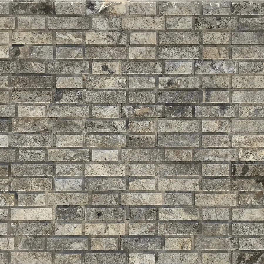 Silver 1x2 Brick Joint Split-Face Travertine Mosaic Tile