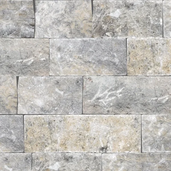 Silver 1x2 Brick Joint Split-Face Travertine Mosaic Tile